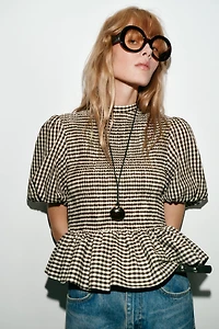 GINGHAM SMOCKED TOP