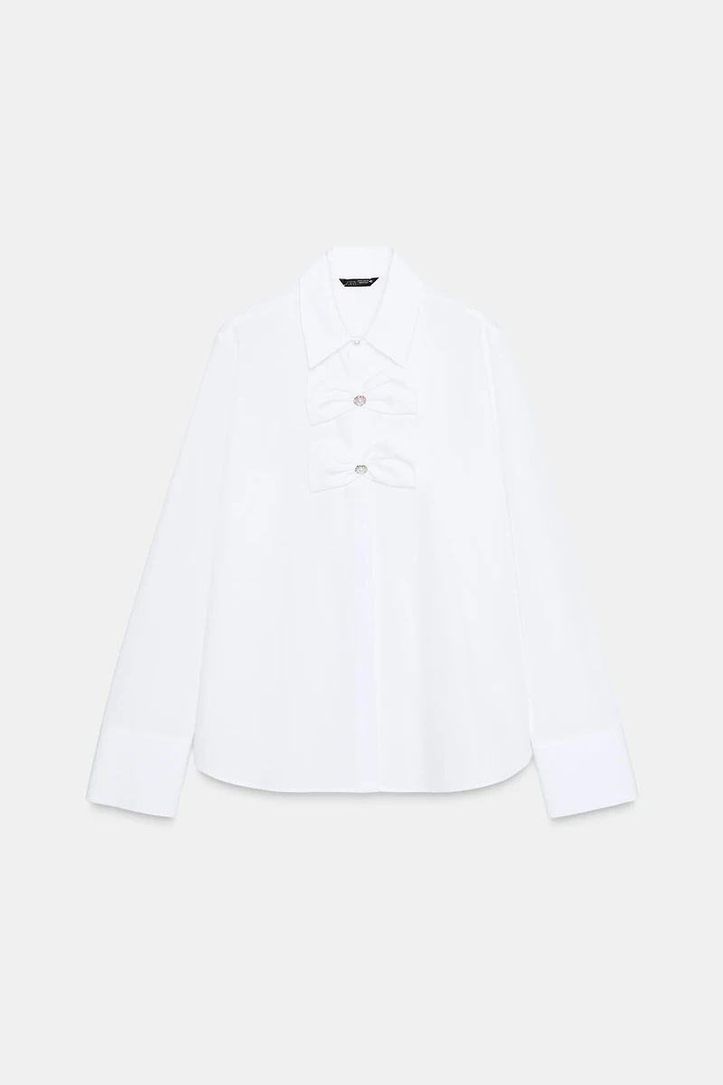 POPLIN SHIRT WITH TIES AND PEARLS