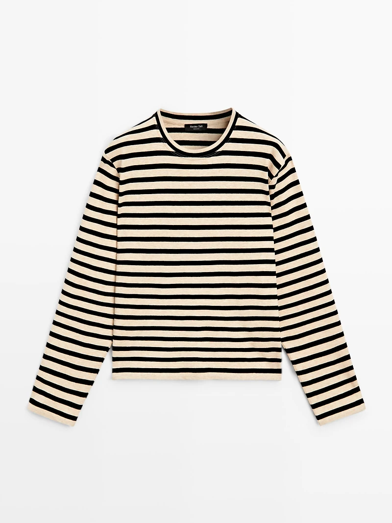 Oversize striped cotton blend T-shirt