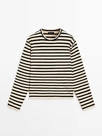 Oversize striped cotton blend T-shirt
