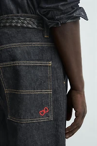 EMBROIDERED HEART DENIM CHINO PANTS