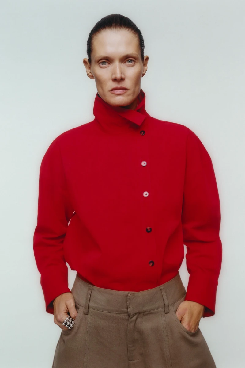 CHEMISE CACHE-CŒUR À COL MONTANT