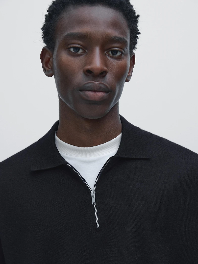 Pull polo en maille de laine mérinos