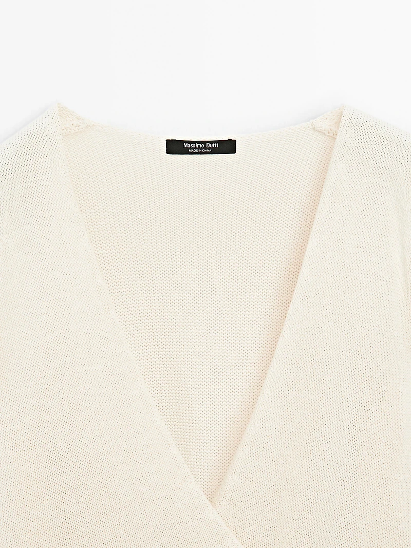 Knit crossover waistcoat with drawstring