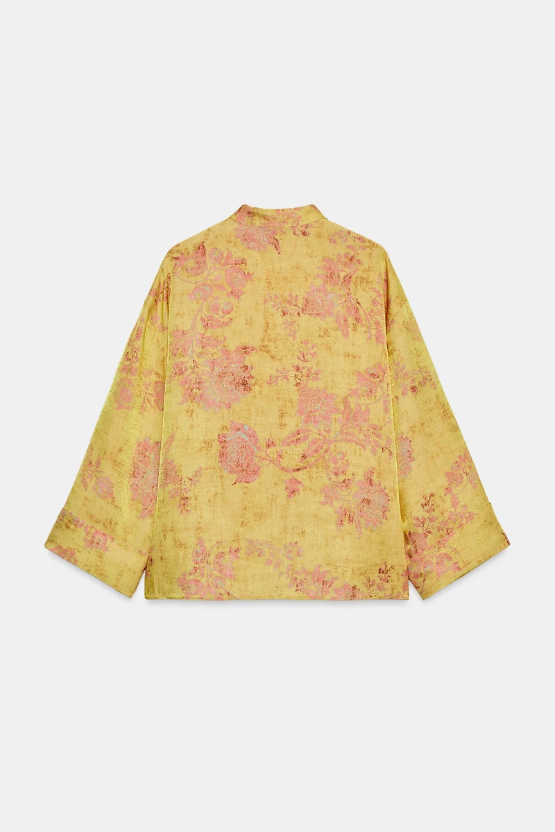 FLORAL PRINT FROG FASTENING SHIRT