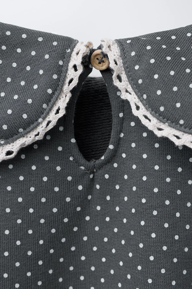 PETER PAN COLLAR LACE TRIM PRINTED SWEATSHIRT