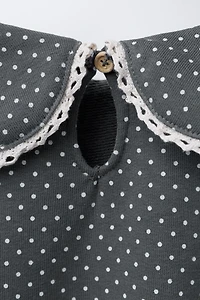 PETER PAN COLLAR LACE TRIM PRINTED SWEATSHIRT