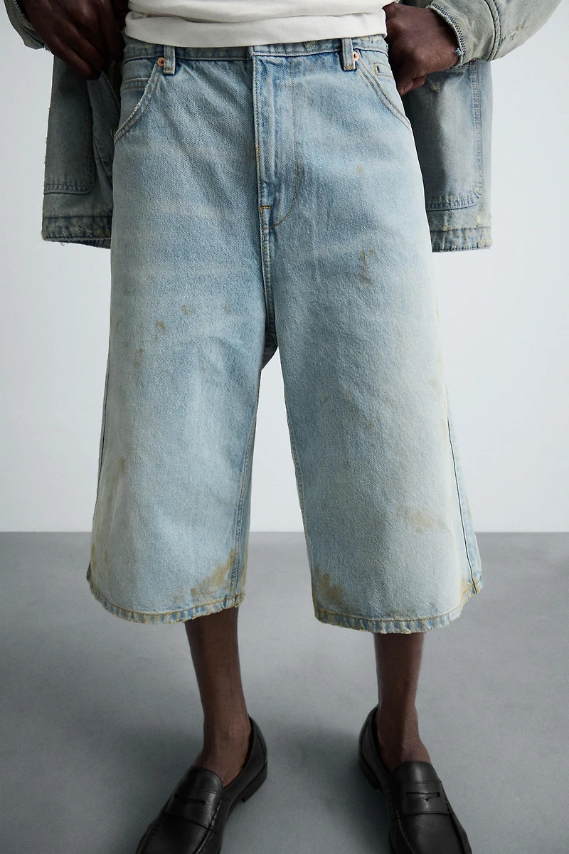 VINTAGE EFFECT BAGGY FIT DENIM SHORTS