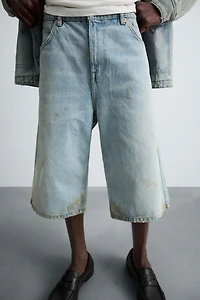 VINTAGE EFFECT BAGGY FIT DENIM SHORTS