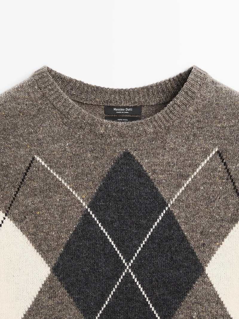 Pull à losanges en maille 100 % laine