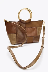 PATCHWORK RIGID HANDLE MINI BUCKET BAG