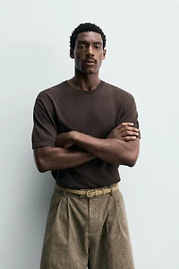 KNIT COTTON LINEN BLEND T-SHIRT