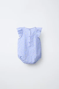 EMBROIDERED DAISY GINGHAM ROMPER