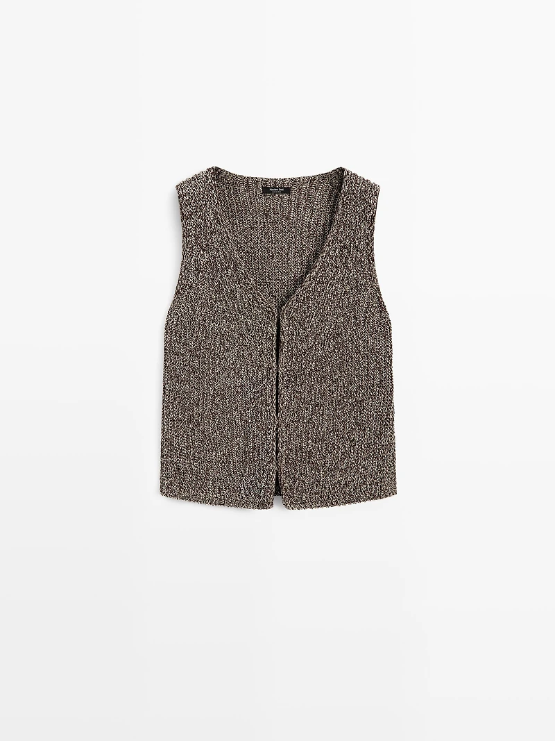 Cotton blend V-neck knit vest