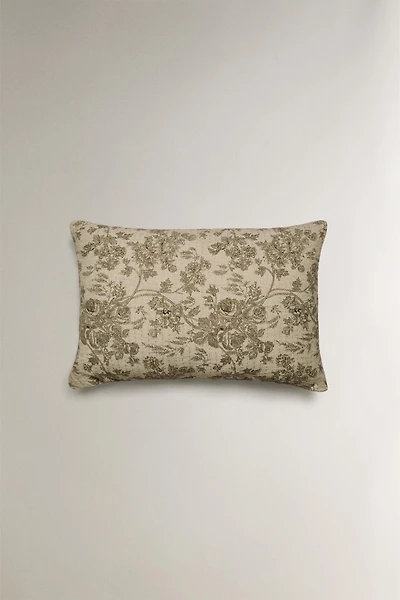 LINEN AND COTTON THROW FLORAL PILLOW COVER