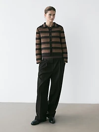 Short striped crochet knit cardigan