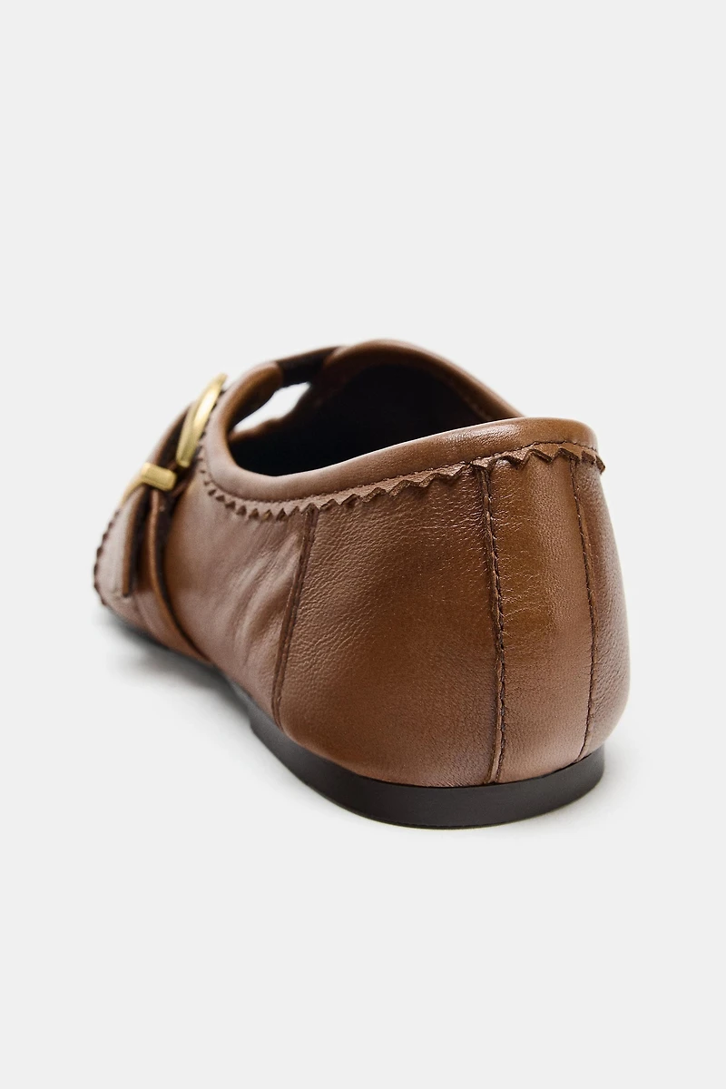 LEATHER WINGTIP BALLET FLATS