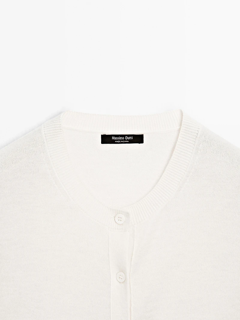 Wool blend knit cardigan with crew neck