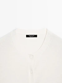 Wool blend knit cardigan with crew neck