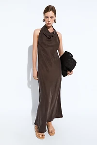 Draped neckline long dress