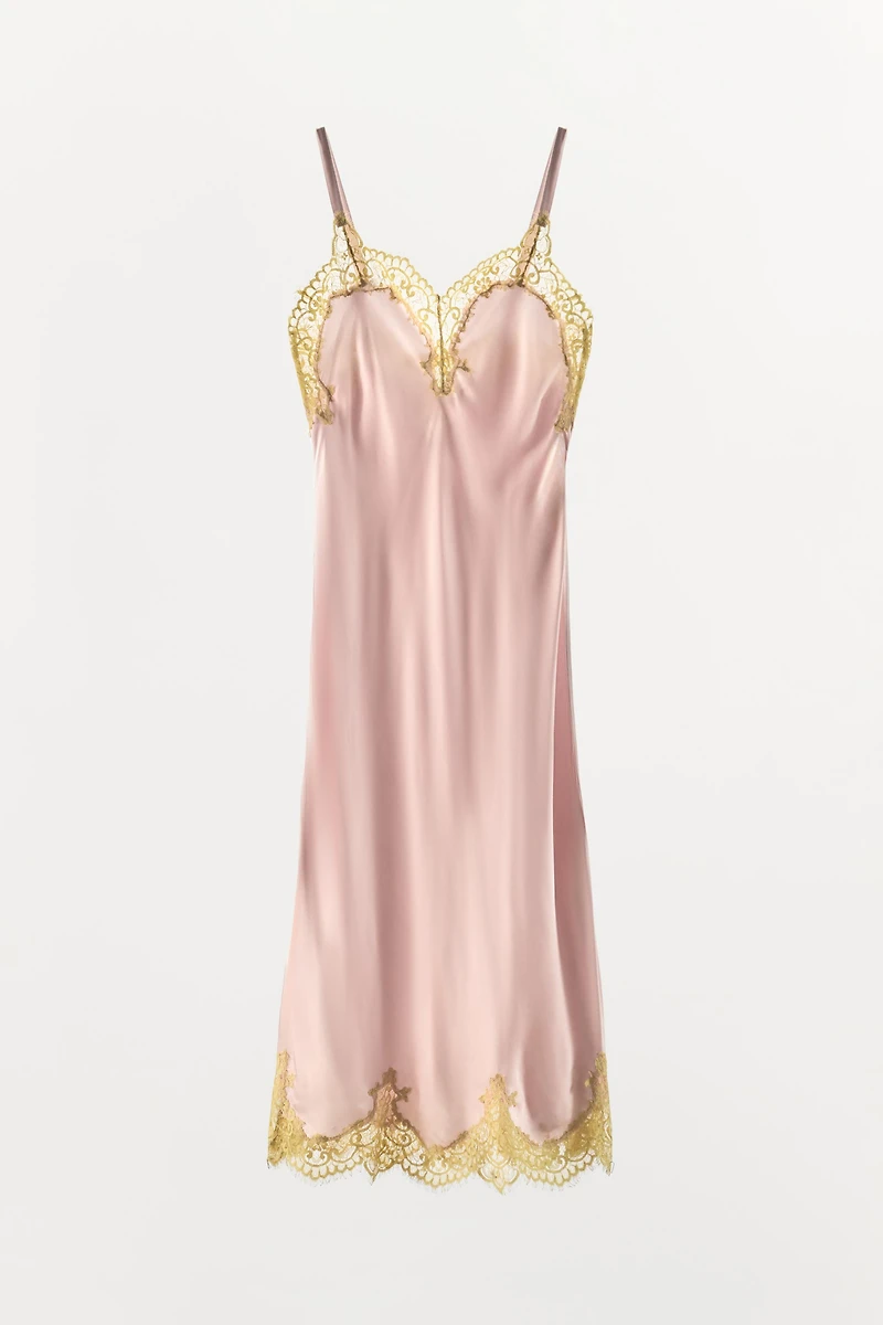 SATIN MIDI LACE DRESS