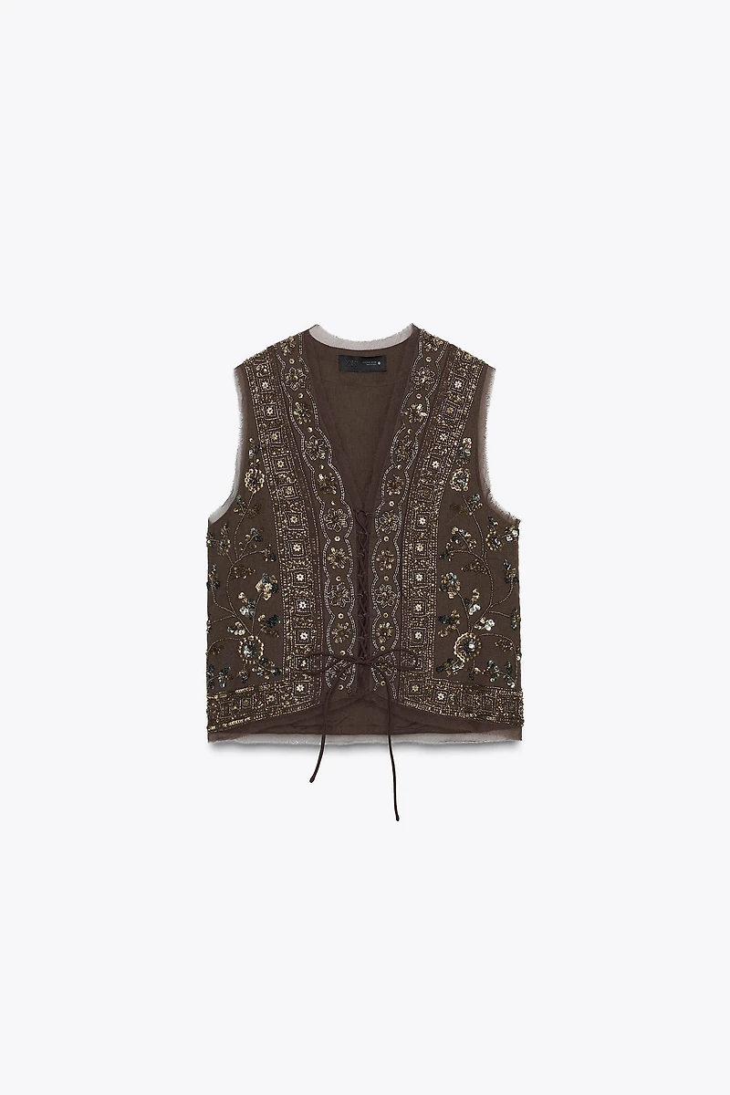 BEADED EMBROIDERED VEST ZW COLLECTION