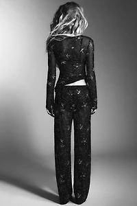 DRAPED EMBROIDERED BEADED TULLE TOP