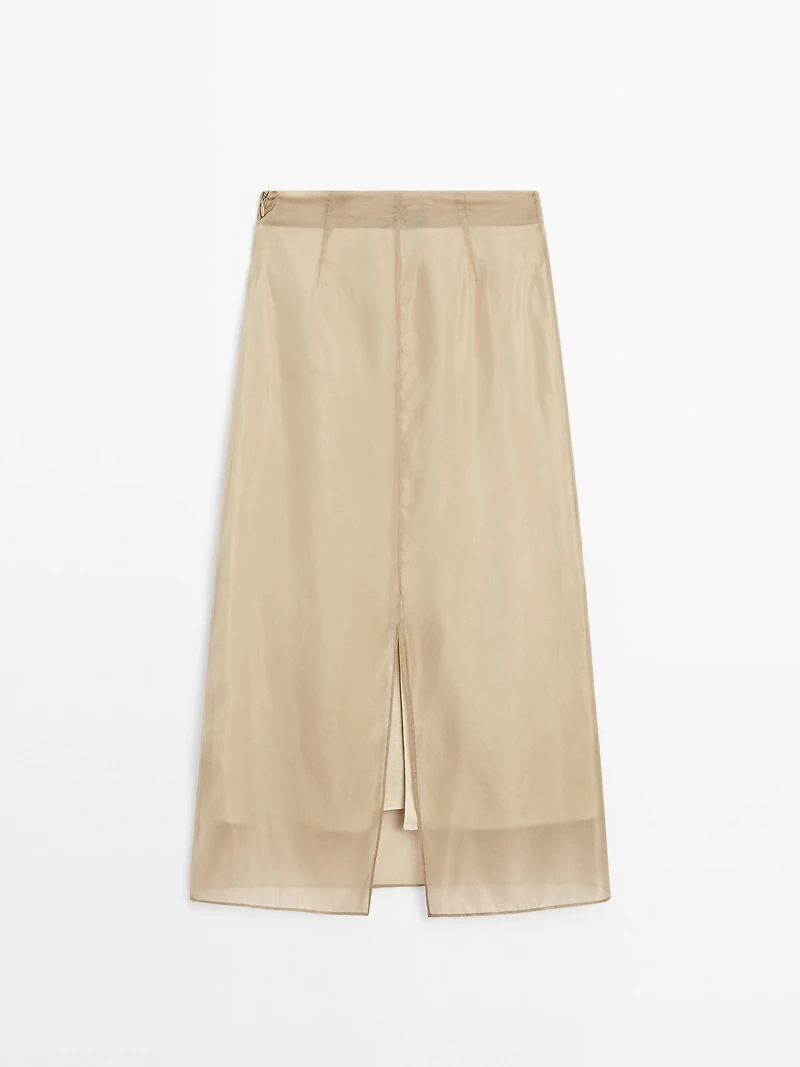 Silk blend double-layer midi skirt