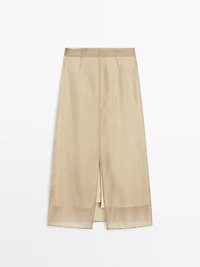 Silk blend double-layer midi skirt