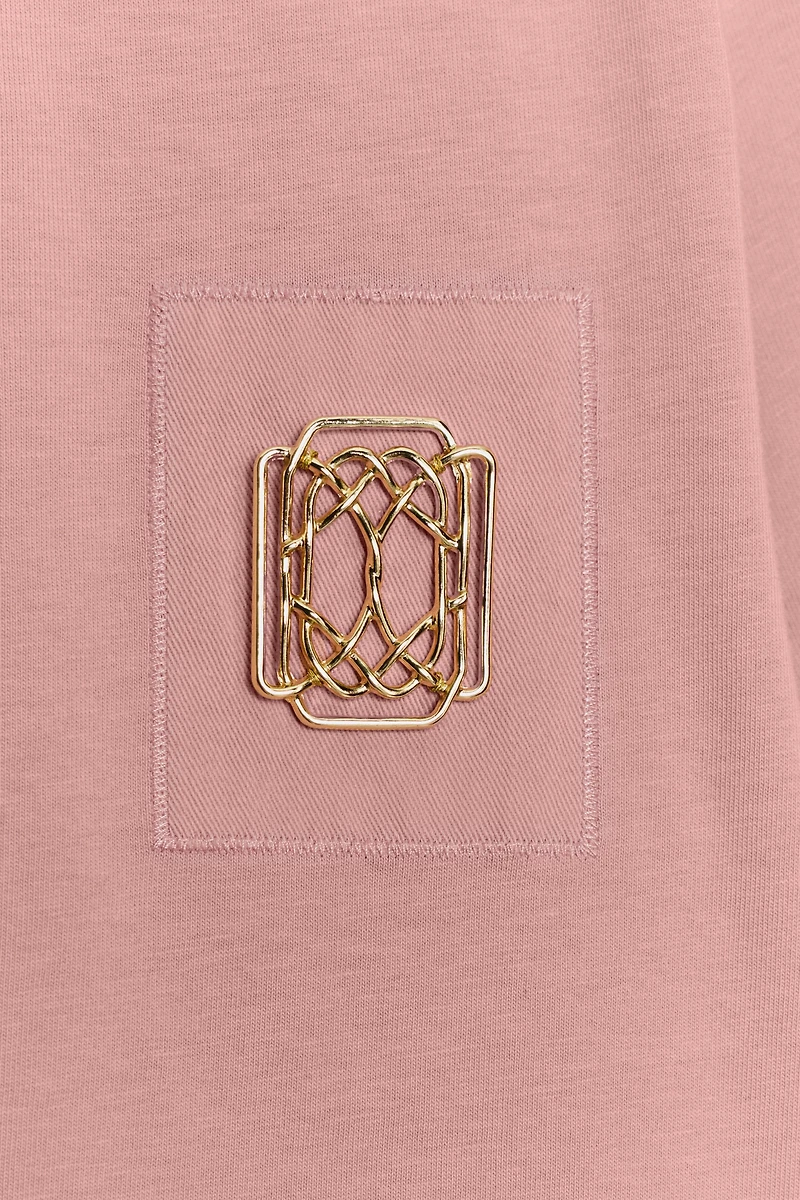 WASHED EFFECT BEAD TRIM T-SHIRT