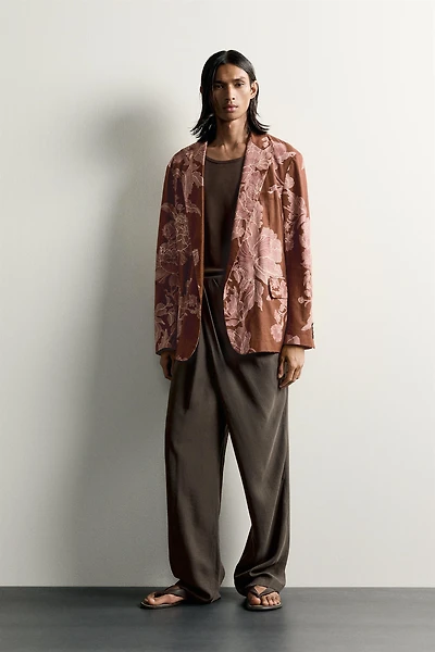 LIMITED EDITION PRINTED LINEN-COTTON RELAXED FIT BLAZER