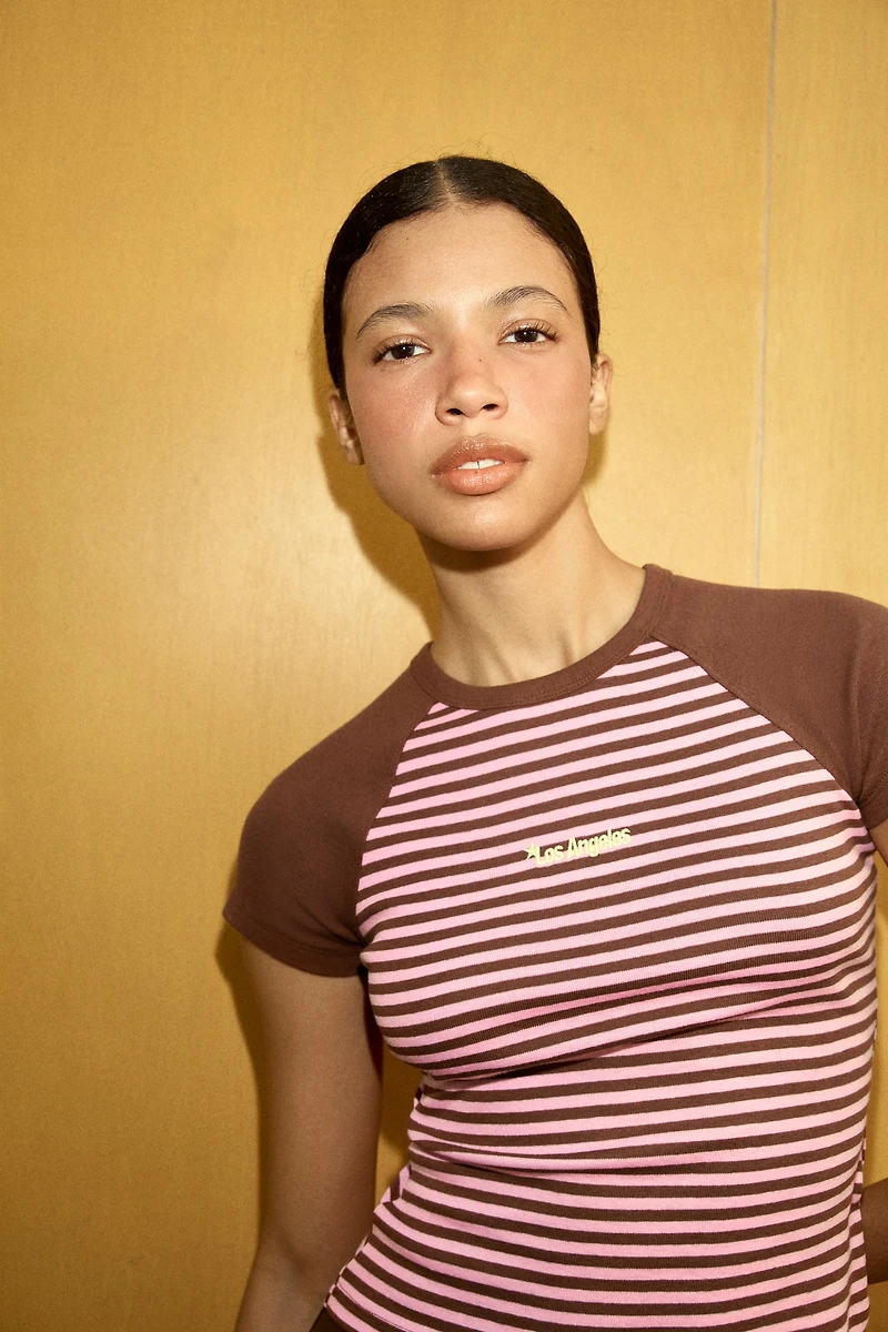 STRIPED RAGLAN SLEEVE T-SHIRT