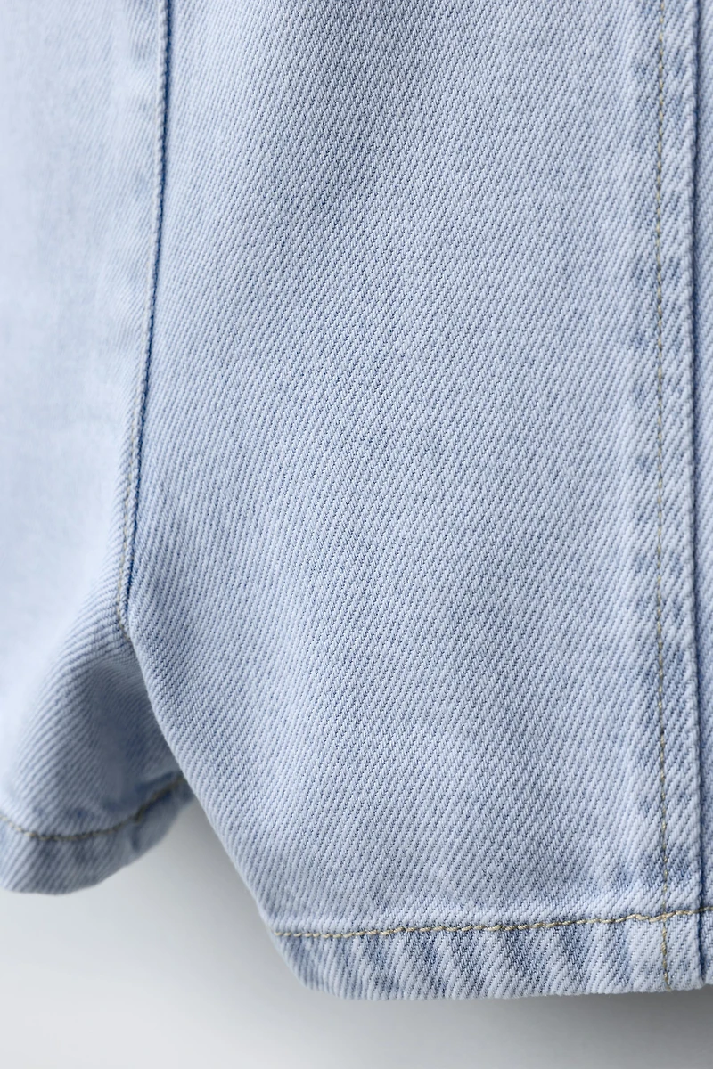BOW DENIM OVERALL SHORTS