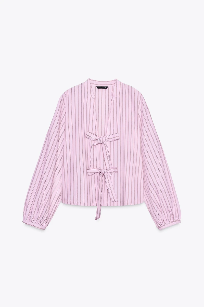 STRIPED POPLIN SHIRT WITH TIES