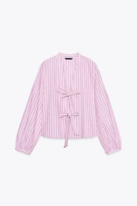 STRIPED POPLIN SHIRT WITH TIES