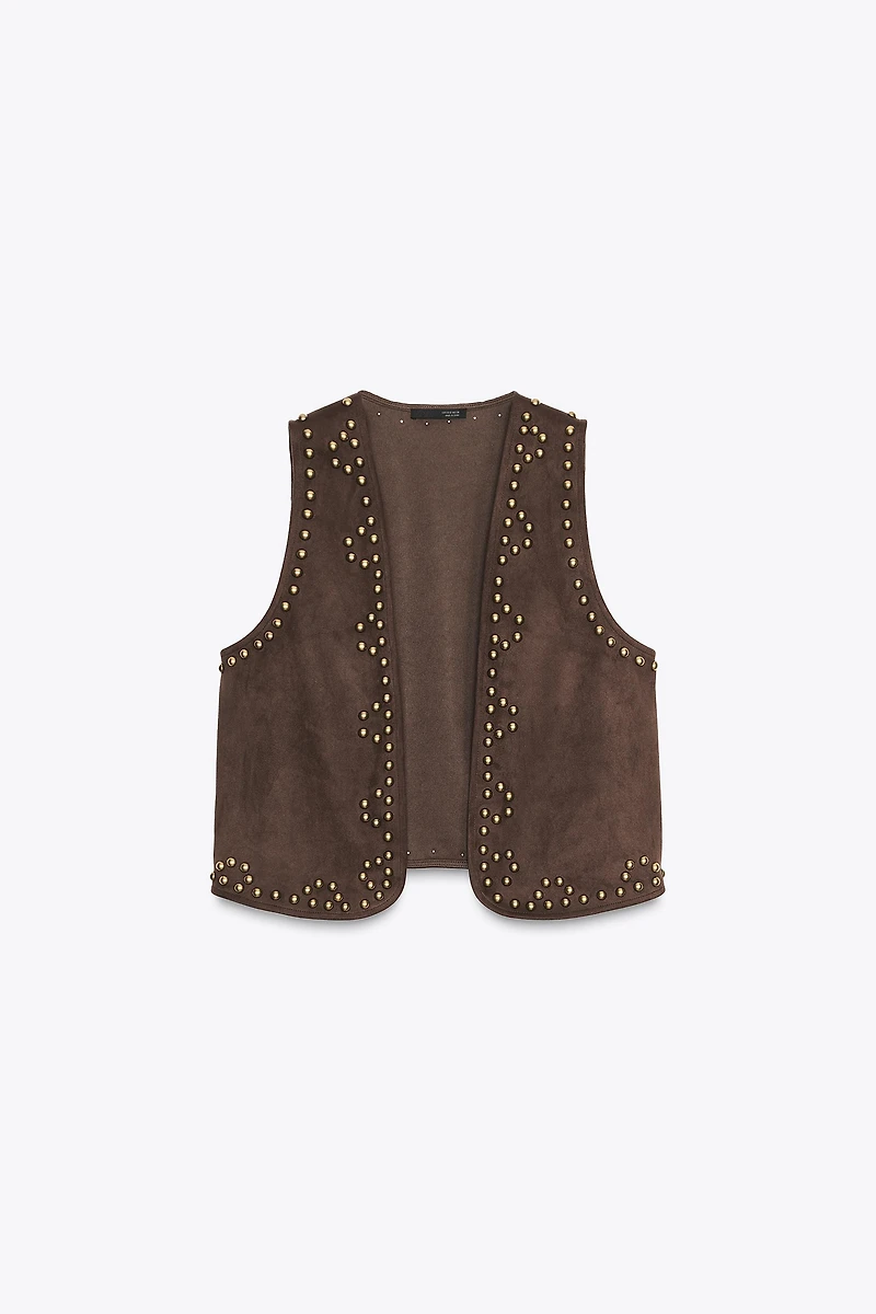 GILET EFFET DAIM À CLOUS