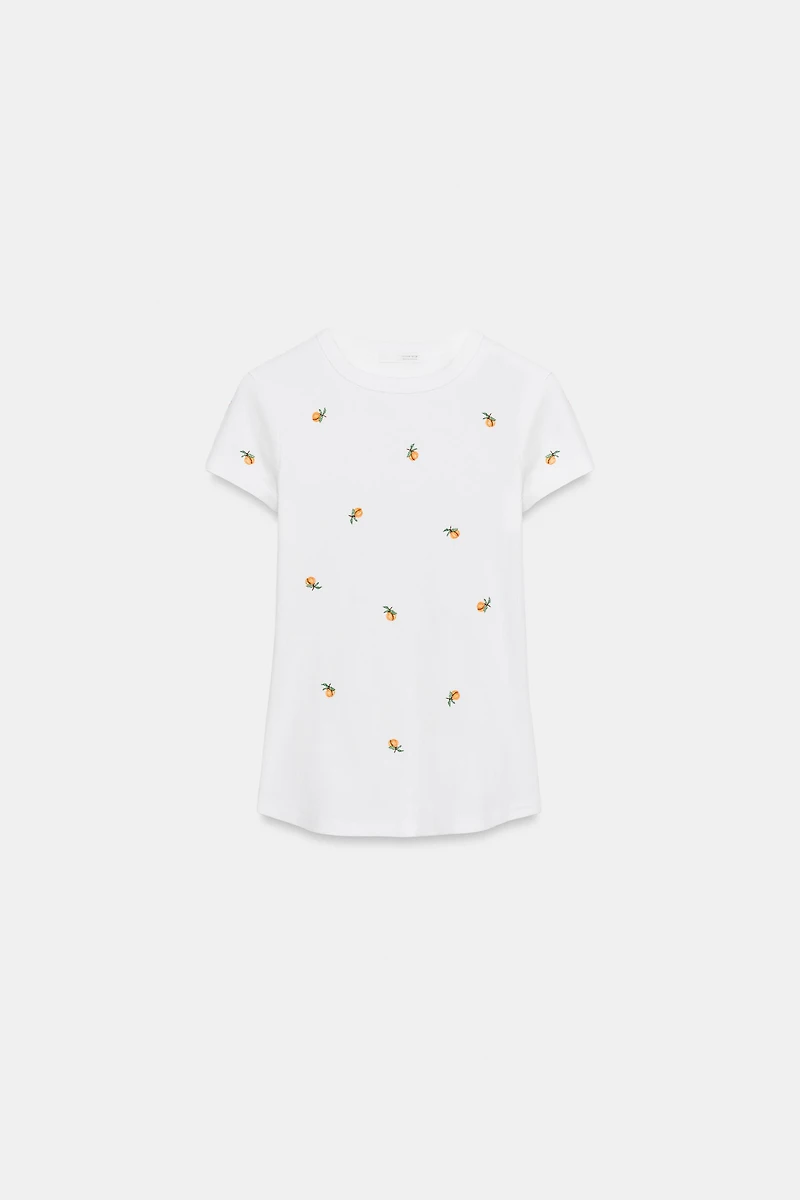EMBROIDERED SHORT SLEEVE RIB T-SHIRT