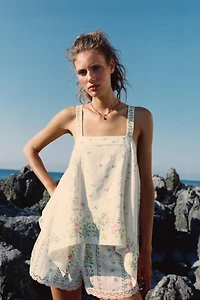TOP ASYMÉTRIQUE IMPRIMÉ FLEURI EN LIN