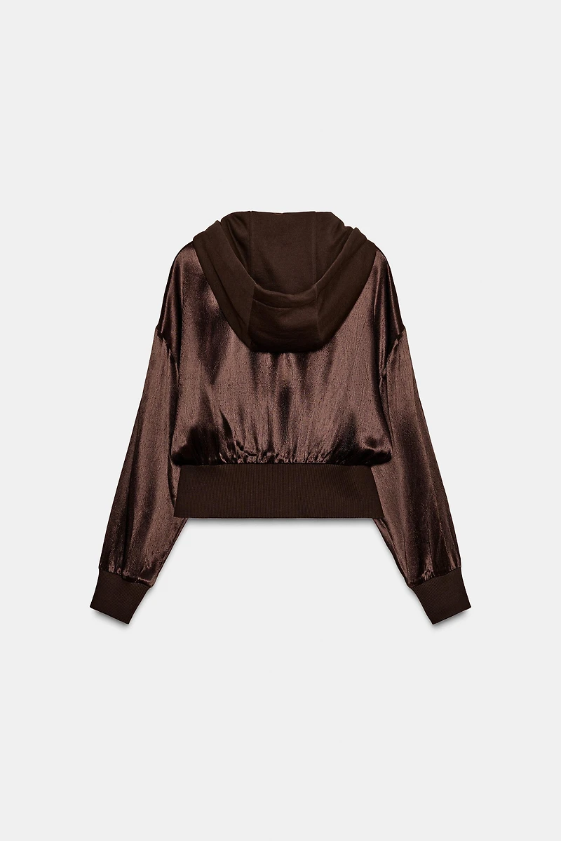 COMBINATION SATIN HOODIE SHIRT