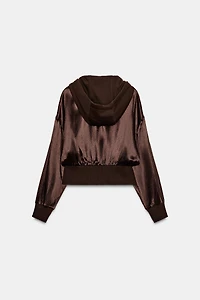 COMBINATION SATIN HOODIE SHIRT