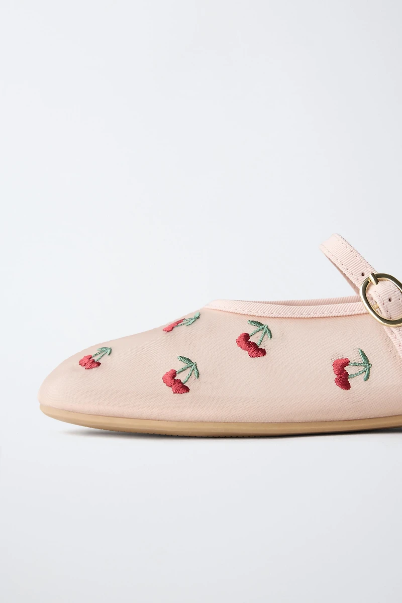CHERRY EMBROIDERED BALLET FLATS