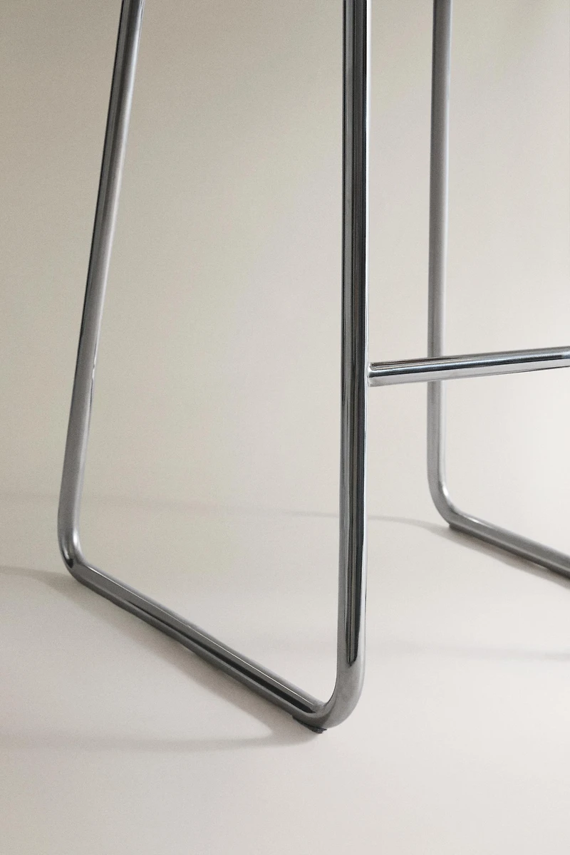 LEATHER AND STAINLESS STEEL HIGH STOOL