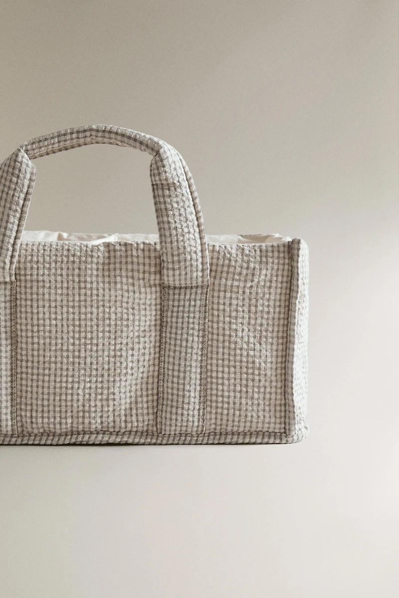 GINGHAM BABY CLOTHES ORGANIZER WITH HANDLE