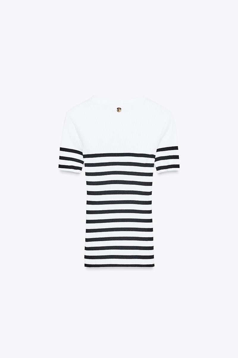 ZARA STRIPED BROOCH T-SHIRT