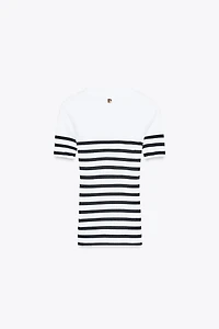 ZARA STRIPED BROOCH T-SHIRT