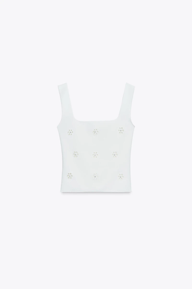 TOP STRETCH BRODERIES FLEURS