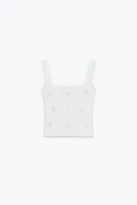 TOP STRETCH BRODERIES FLEURS