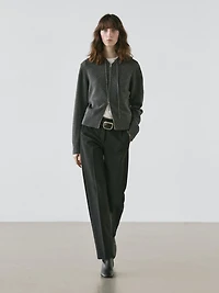 Wool blend zip-up cardigan with hood