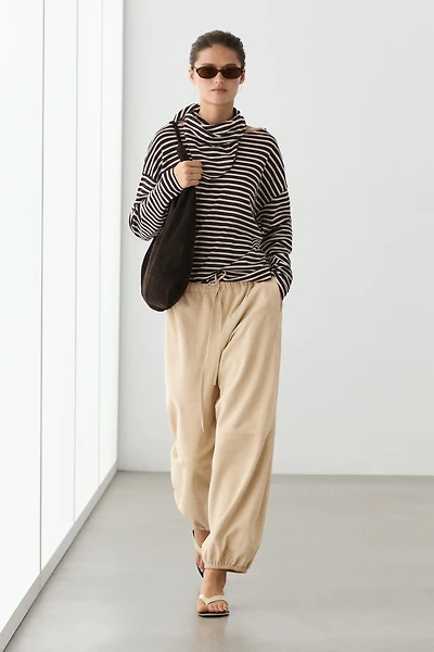 Cotton blend striped T-shirt with scarf detail