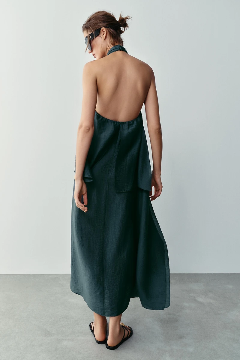 LINEN HALTER MIDI DRESS